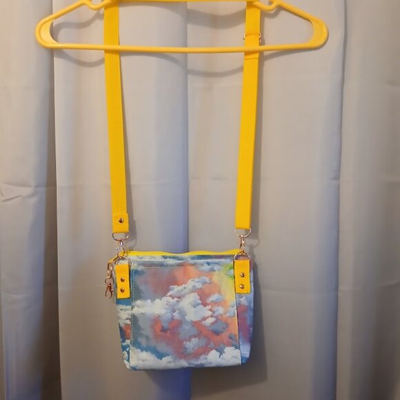 New Rainbow Clouds Sky print Crossbody Purse Bag Small Blue Pink Yellow Green - Picture 9 of 13